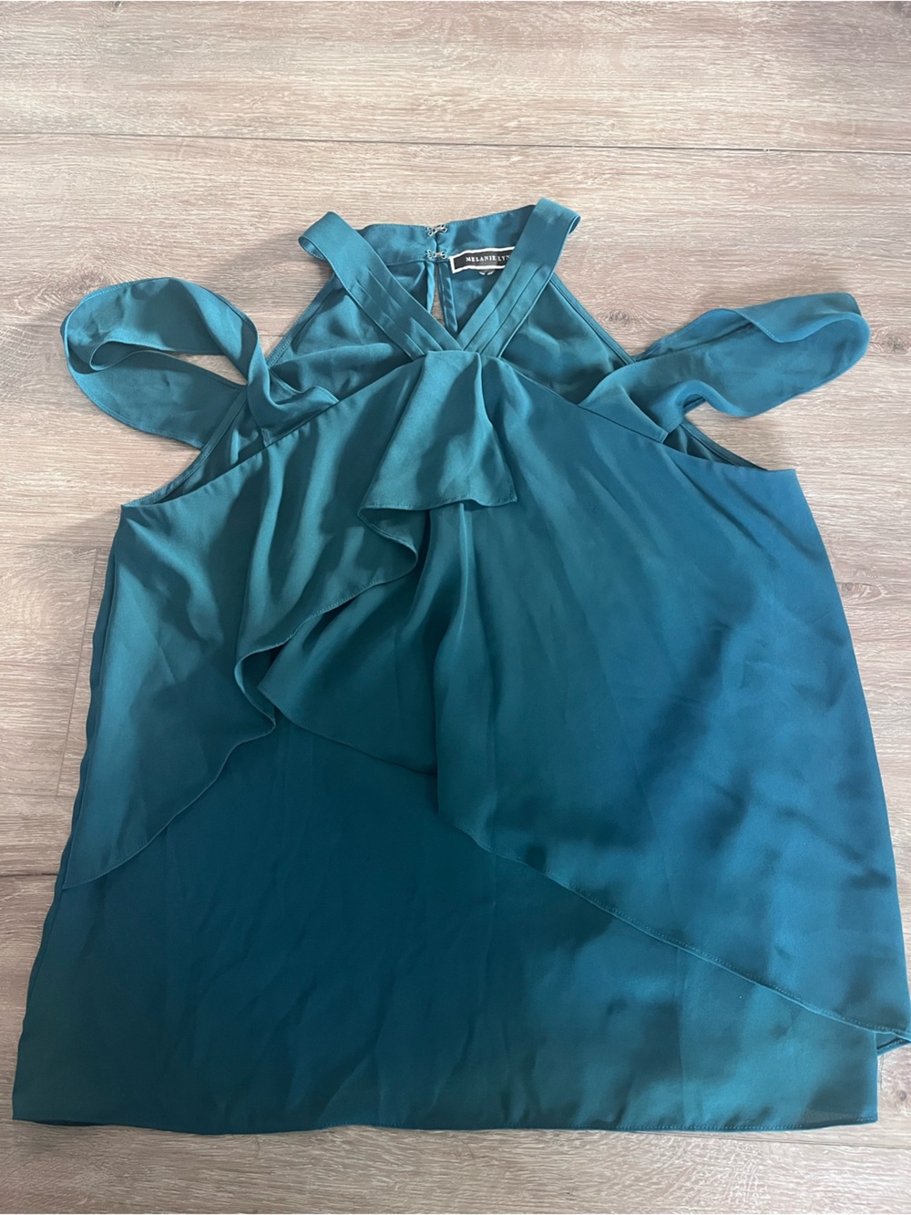 Melanie Lyne Sleeveless Teal Ruffle Halter Top Size 10